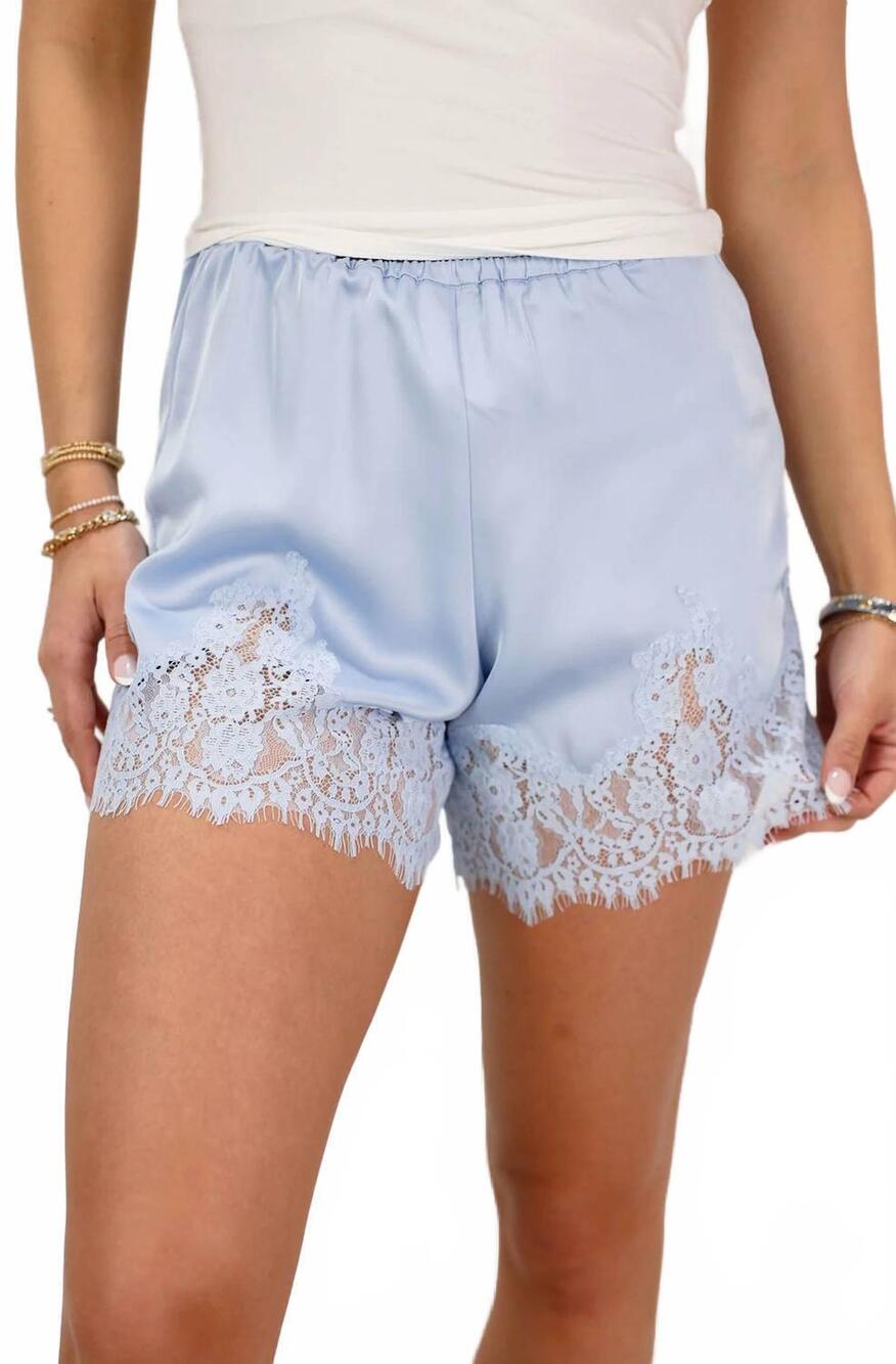 NEW LE LIS bluebell lace shorts in powder blue
